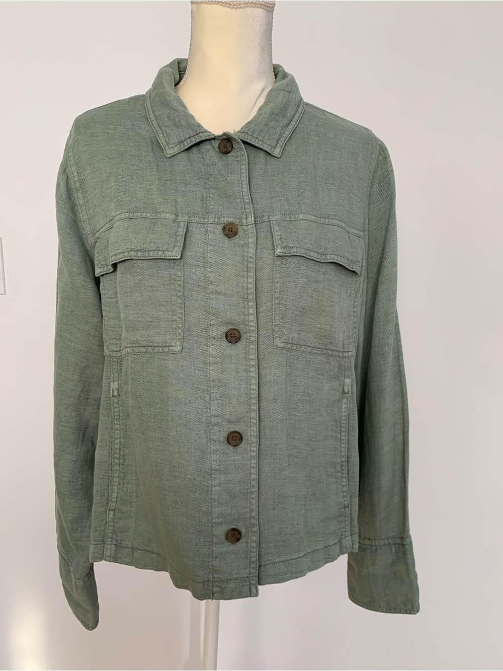 Nicole Miller Jacket Top Womens L Crop Button Up Outdoor Utility Linen Blend Y2K